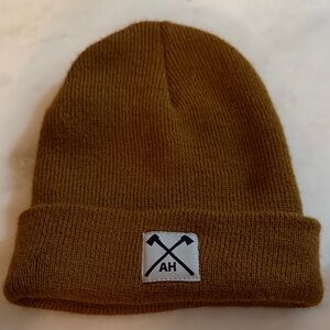 Brown Knit Beanie with Logo Patch